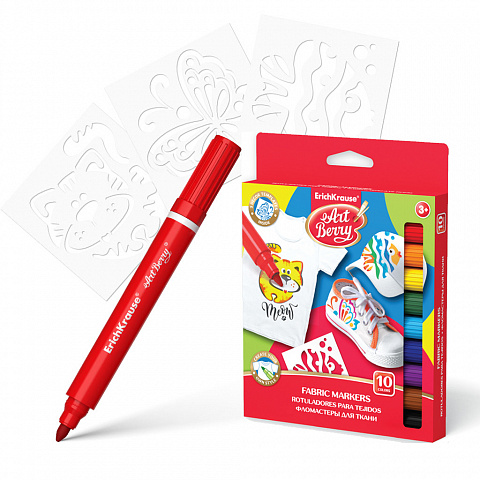 טוש לבגדים 10 צבעים עם תבניות ציור